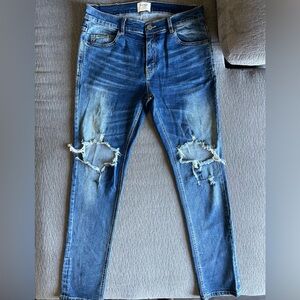 KDNK Men's Distressed Blue Ripped Skinny Jeans